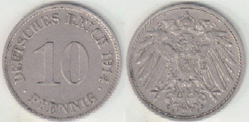 1914 E Germany 10 Pfennig A005165
